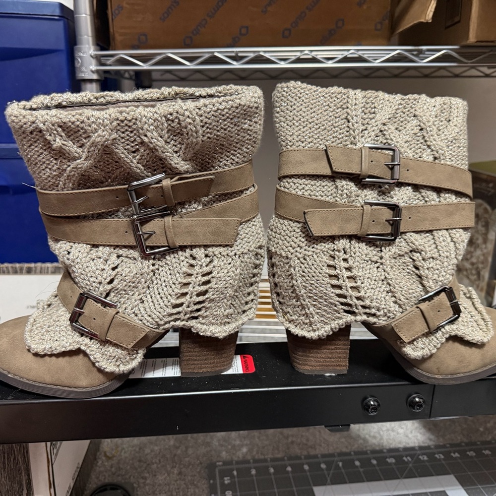 naughty monkey Taupe Knit Slouch Ankle Boots with Wrapped Straps - Picture 2 of 8